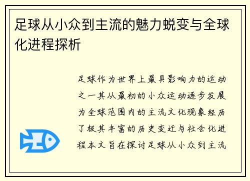 足球从小众到主流的魅力蜕变与全球化进程探析