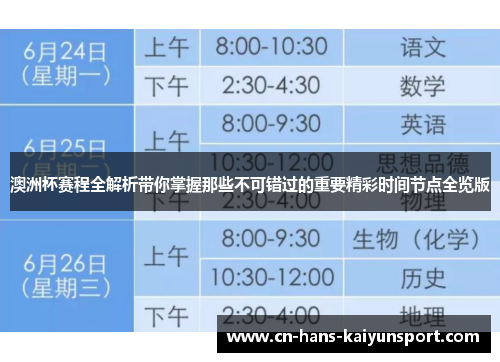 澳洲杯赛程全解析带你掌握那些不可错过的重要精彩时间节点全览版 澳洲杯赛程全解析带你掌握那些不可错过的重要精彩时间节点全览版